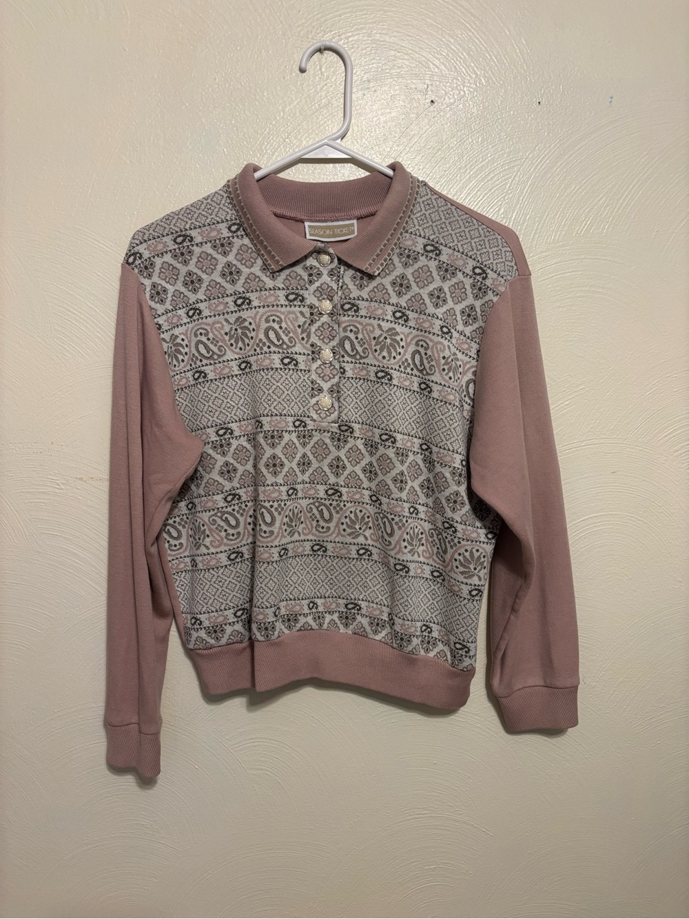 vintage dusty pink paisley grandma core sweater ✿ 90s cottage knit pullover